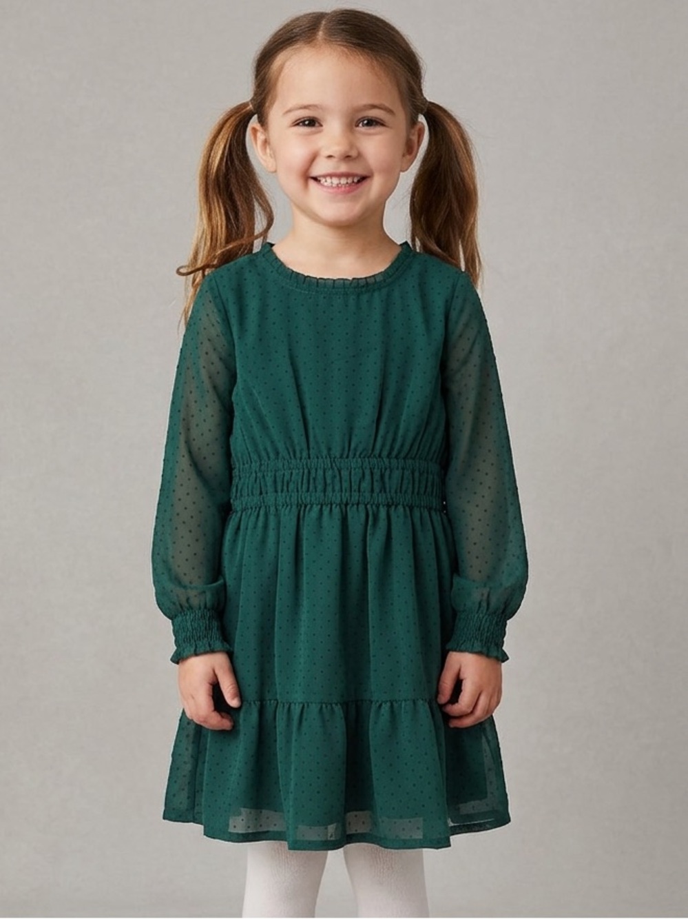 Carter's Emerald Green Long-Sleeve Dot Chiffon Dress